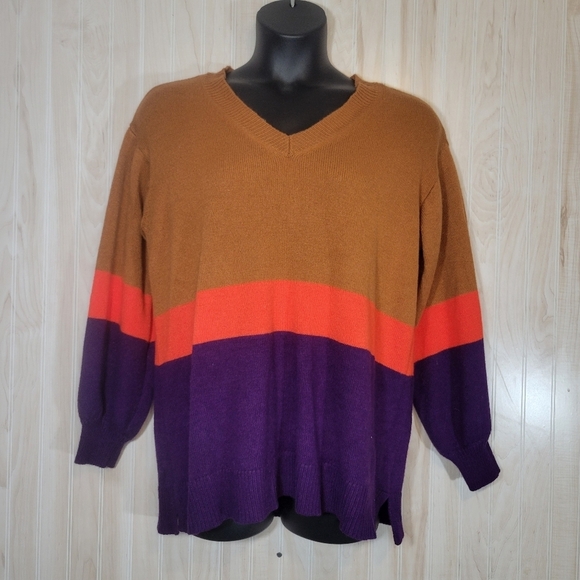 Lane Bryant Colorblock Sweater in Brown, Orange, and Purple Sz 14/16 - Picture 1 of 4